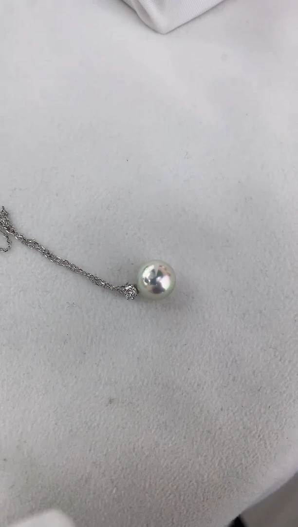 海水珍珠18K金镶嵌颈饰真多麻天然色王妃9-9.5（赠送银链子