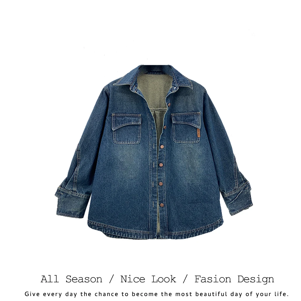 430      时尚深蓝牛仔开衫复古休闲宽松百搭衬衫      款号#5965