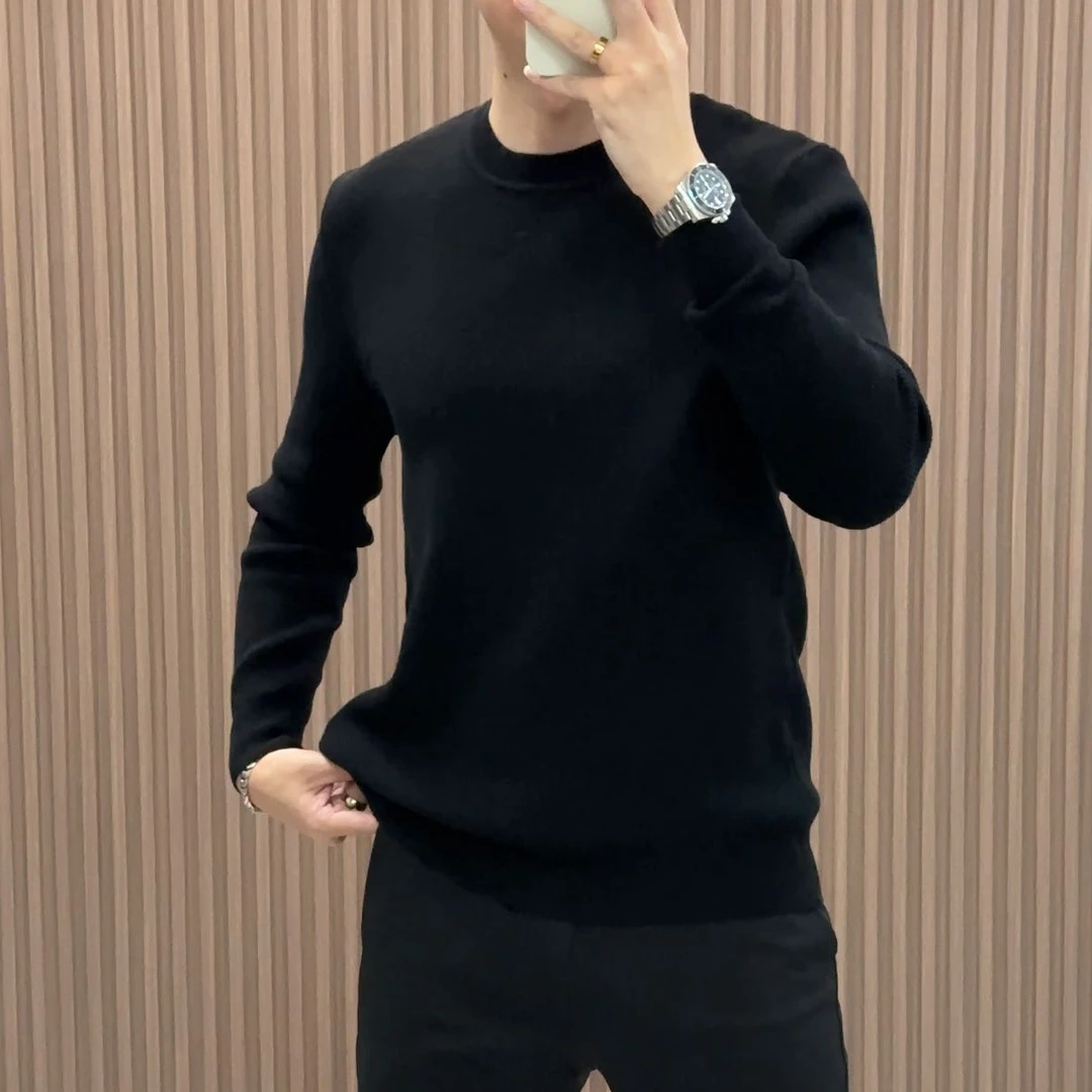 男士秋冬针织衫简约时尚圆领休闲长袖保暖打底衫舒适纯色毛衫毛衣