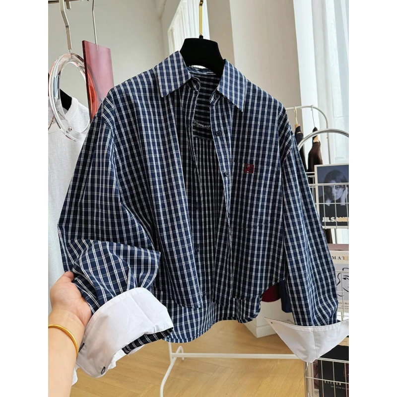 2025早春新款复古韩系百搭短款格子长袖衬衫女气质超好看气质上衣
