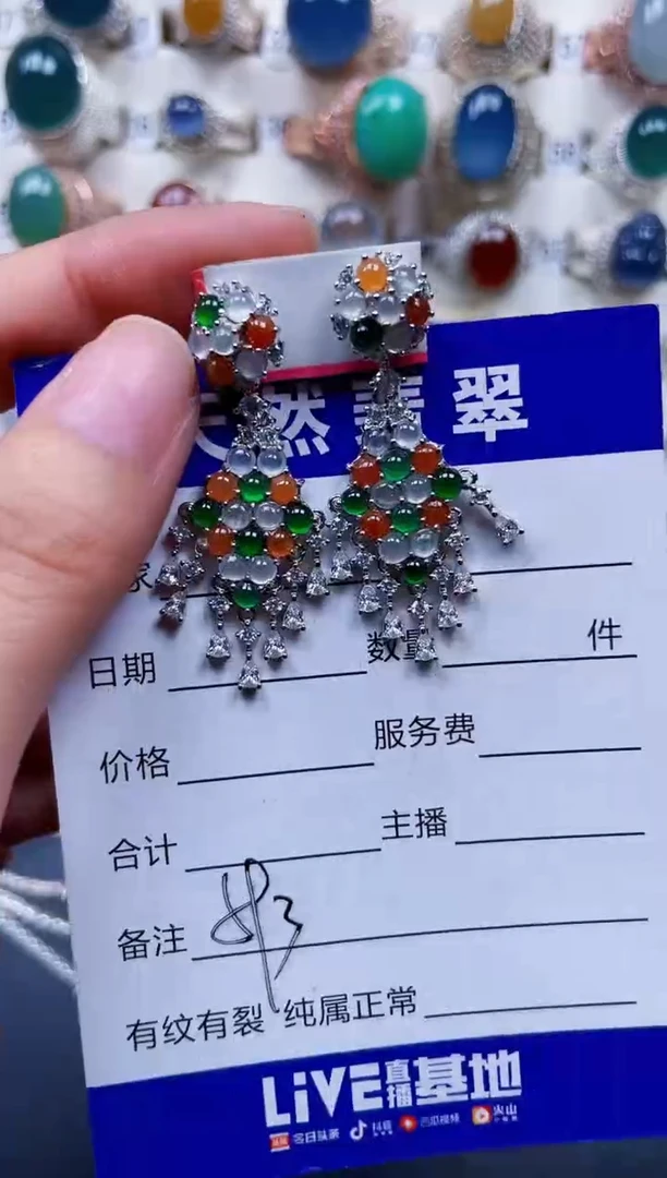 银S925镶嵌翡翠耳饰593