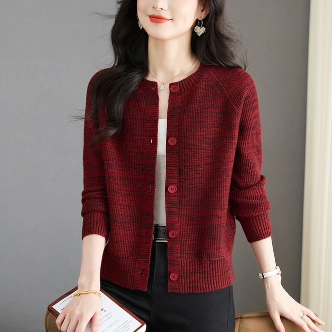 【羊毛衫】春秋女士针织开衫短款洋气百搭宽松时尚中年秋季新款外套