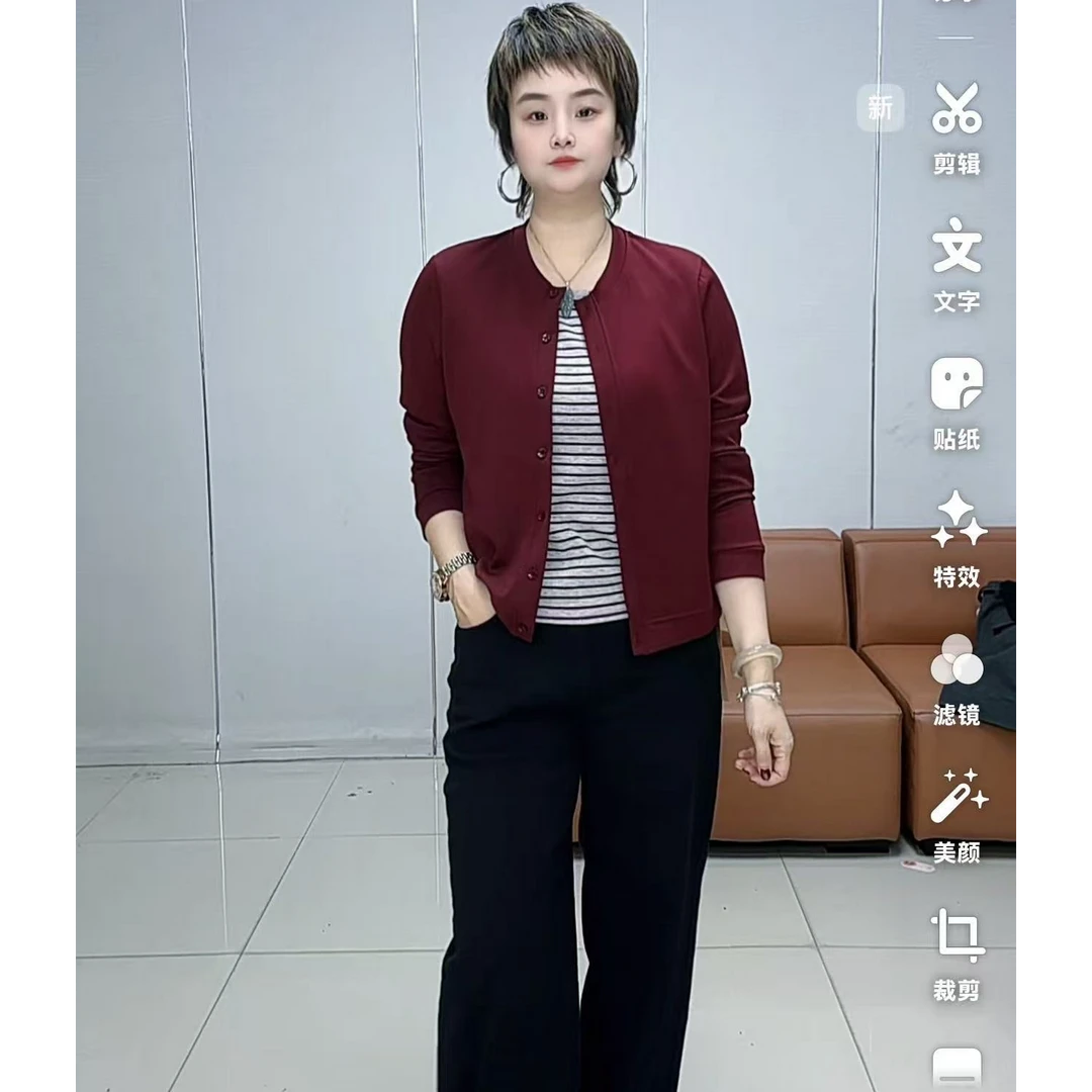 小施家时尚拼色假两件垂感显瘦上衣5511