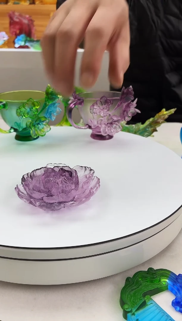 手工艺品琉璃李**~8.5公分牡丹花紫色线香插