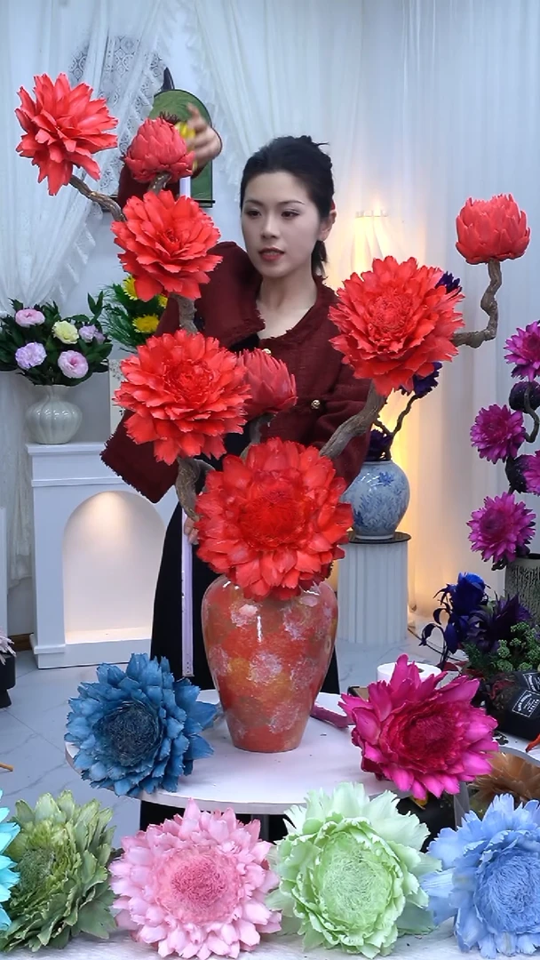 龙枣支洋蓟红色【带花瓶】