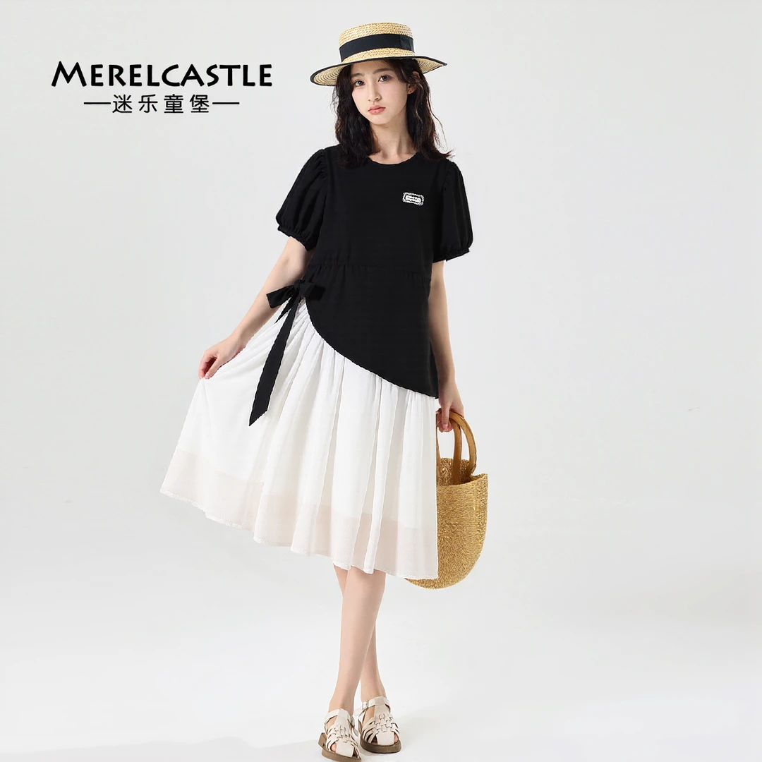 C5645女童时尚拼接连衣裙女孩夏季新款时尚洋气撞色裙子青少年