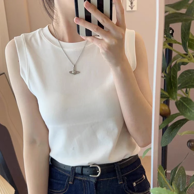 莫代尔春夏季新款背心女圆领内搭外穿修身无袖T恤打底百搭上衣潮