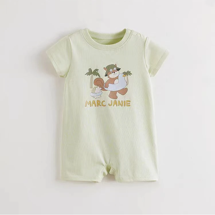 浅绿萌趣连体衣 松鼠图案童趣足新款薄款