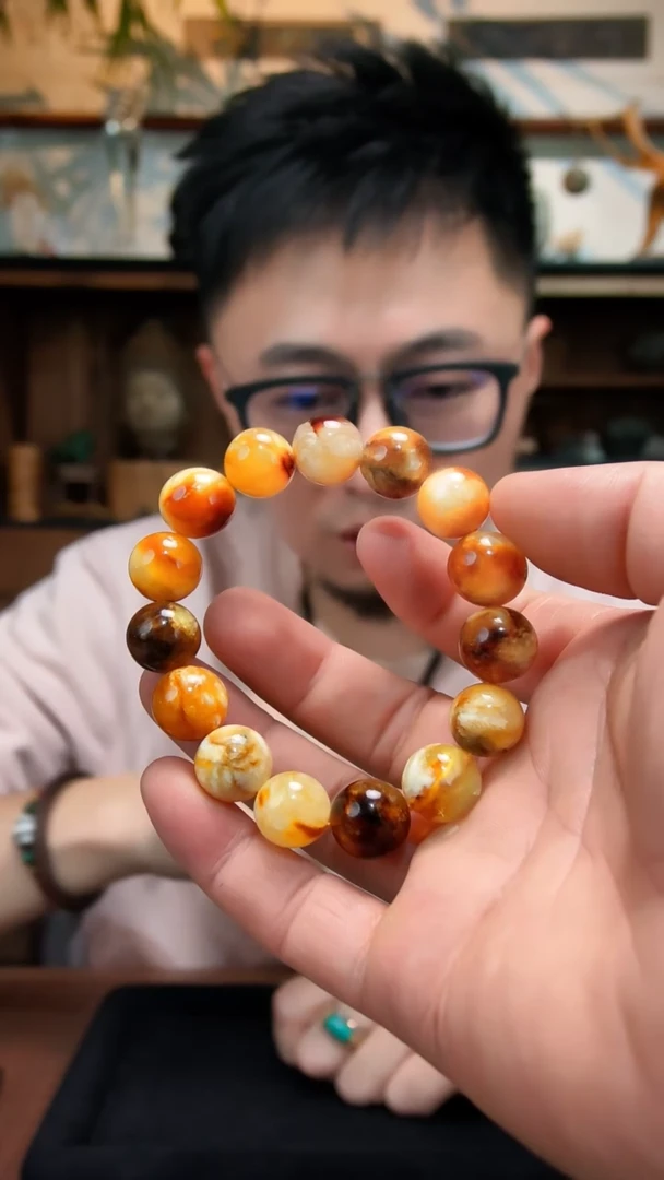 未镶嵌定制蜜蜡蜜蜡圆珠手串DY15*（竞）