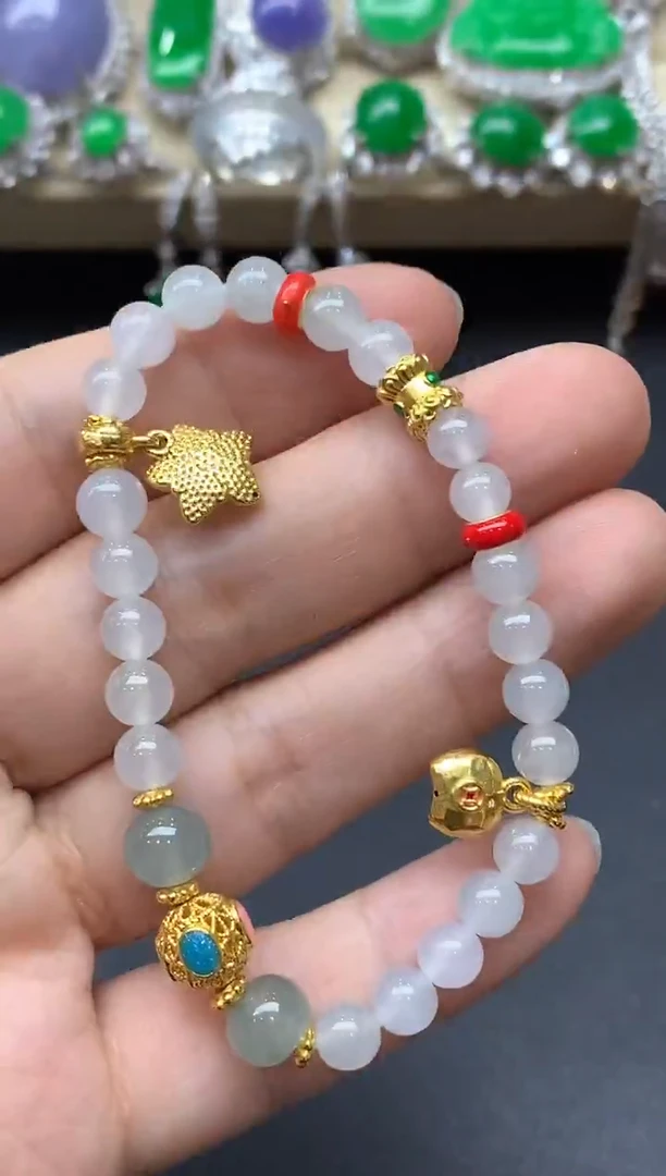 足金镶嵌手链翡翠372-中国好珍宝