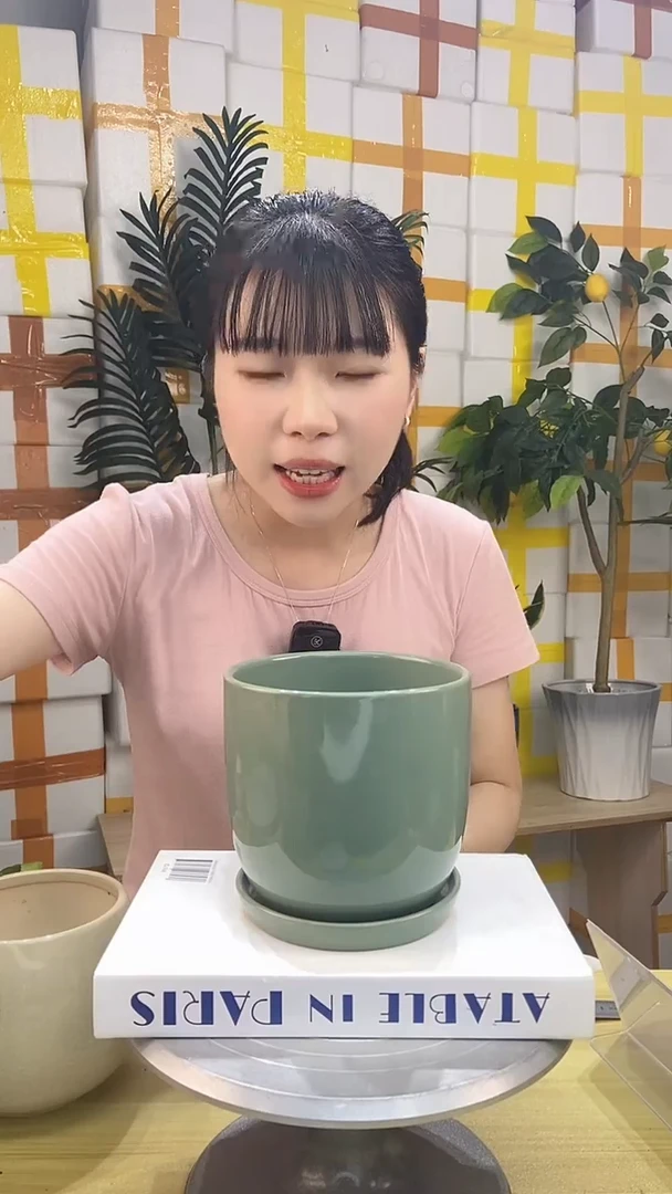 陶瓷花盆绿色口径14/高度14