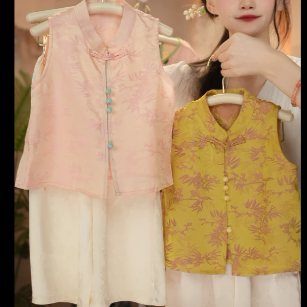 Q粉黛#夏季汉元素无袖儿童背心观赛搭子套女童夏款古风套装空调服