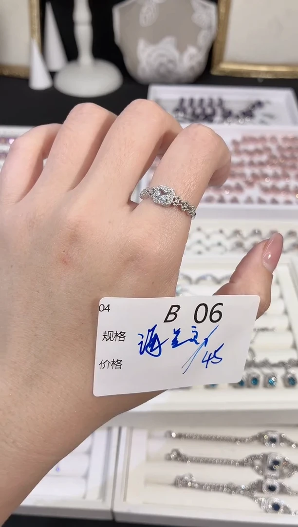 海蓝宝石戒指银S925镶嵌多样性发一B06