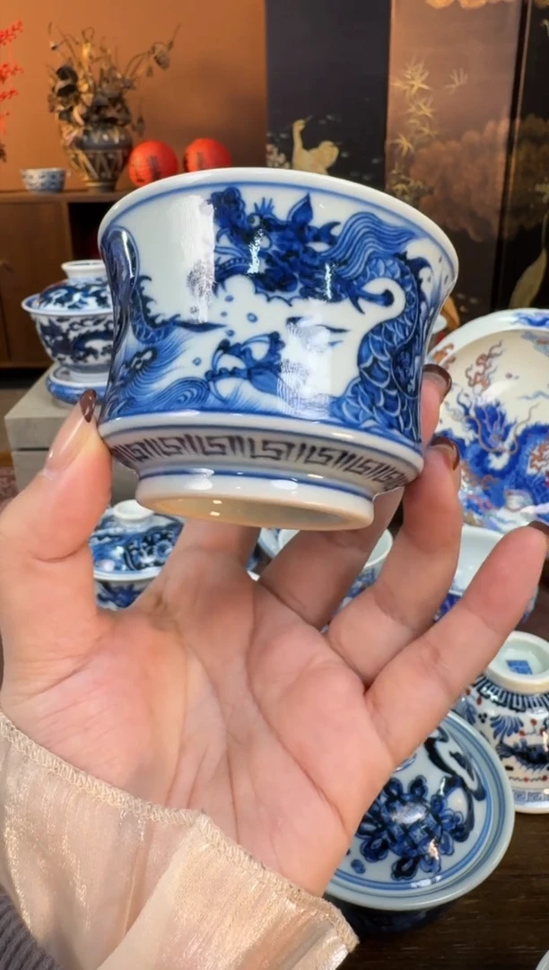 【闪购商品】杯刘建锋窑开窗龙纹马蹄杯