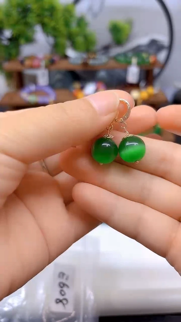 碧玺猫眼耳饰14K金镶嵌E608