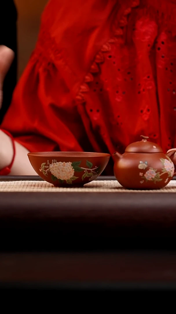 茶壶紫砂小煤窑朱泥绣球花茄瓜130cc