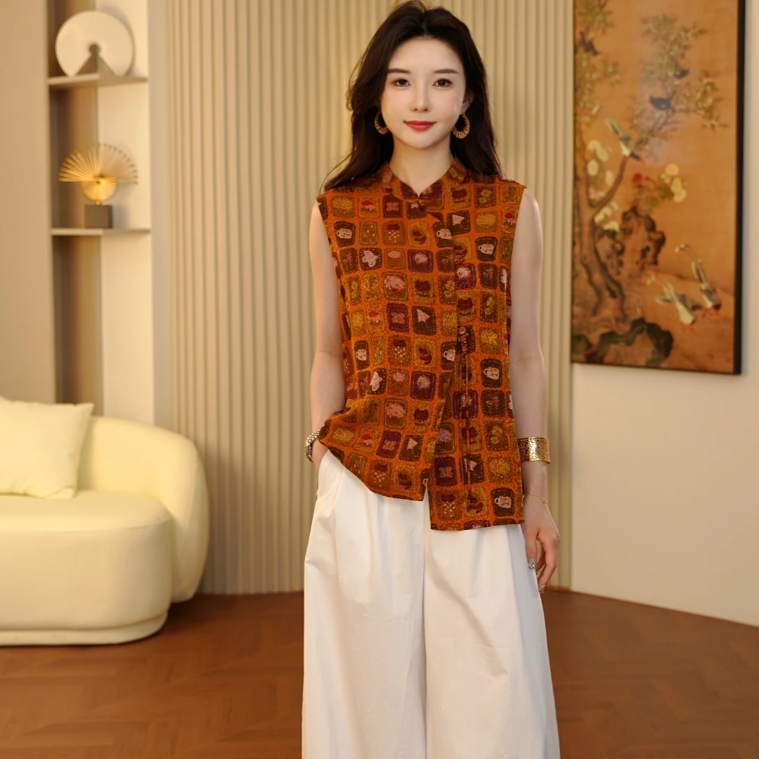 【喜格】2025年春夏款新款咖色新中式上衣C2658