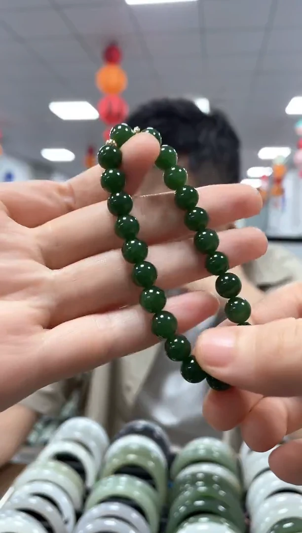 手链未镶嵌和田玉高品碧玉菠菜绿卡8手串一条