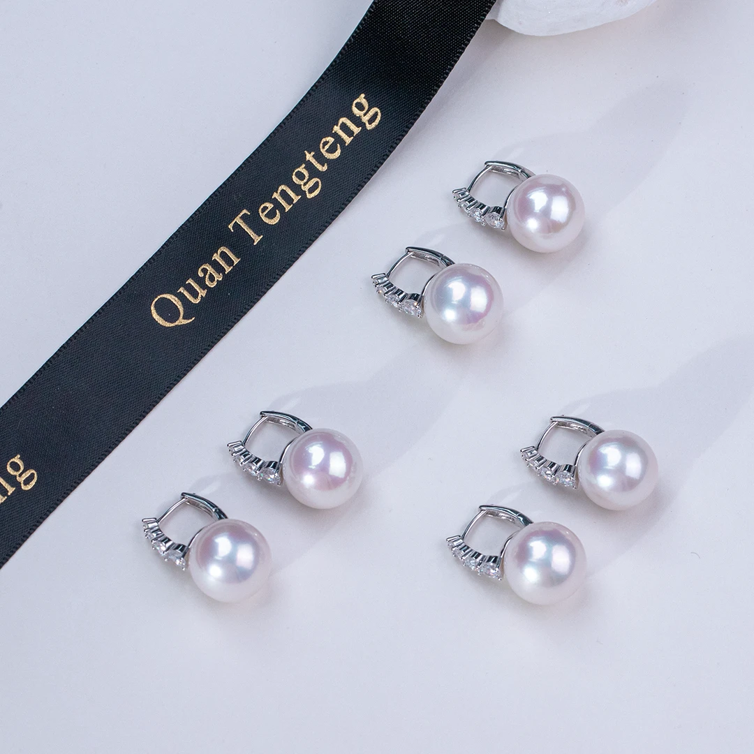 【泉腾腾】淡水珍珠S925银耳饰 13-14mm 时尚百搭气质经典款