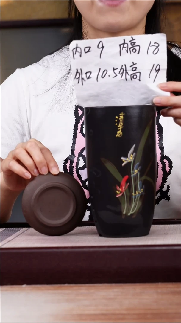 紫砂花盆粉黑泥绘兰花小美人肩一只带托盘