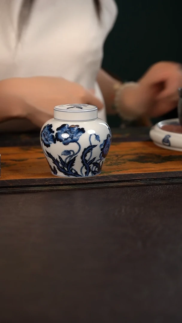 洪印慕明虞美人双盖茶叶罐