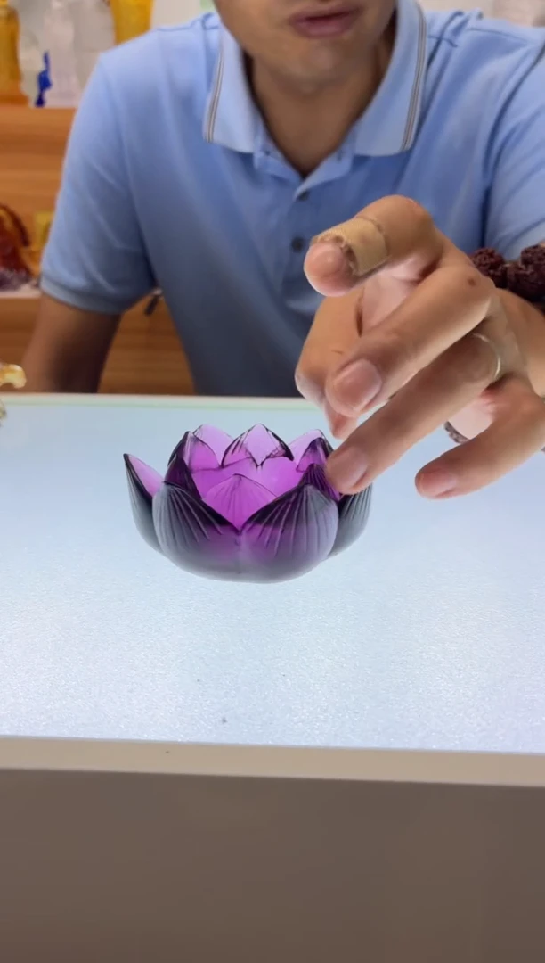 琉璃手工艺品莲花烛台紫色【微瑕不退换】