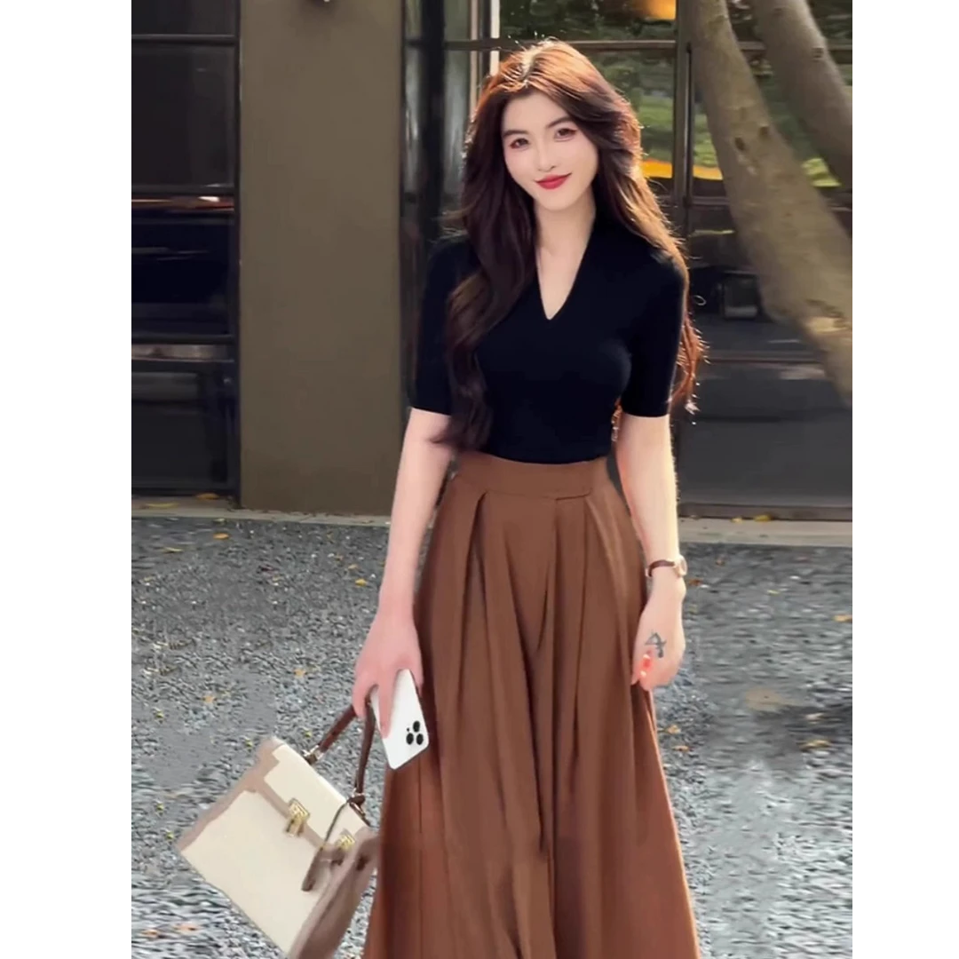 法式御姐女神范小个子高端干练气质短袖阔腿裤子女夏装搭配一整套