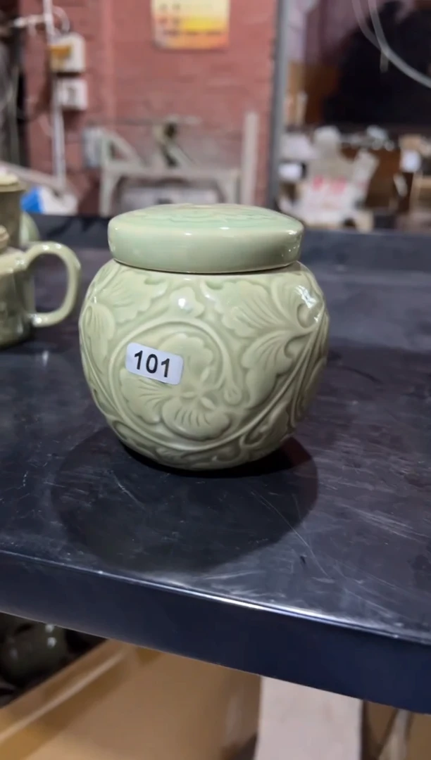 微瑕耀州窑牡丹圆茶叶罐101