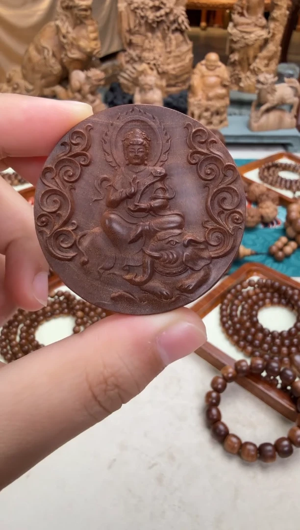 檀香木吊坠普贤圆牌 印度老山檀香