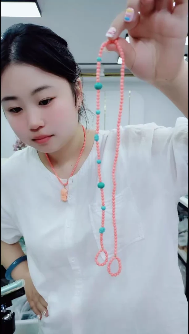 玛瑙/玉髓颈饰合金0869粉长链