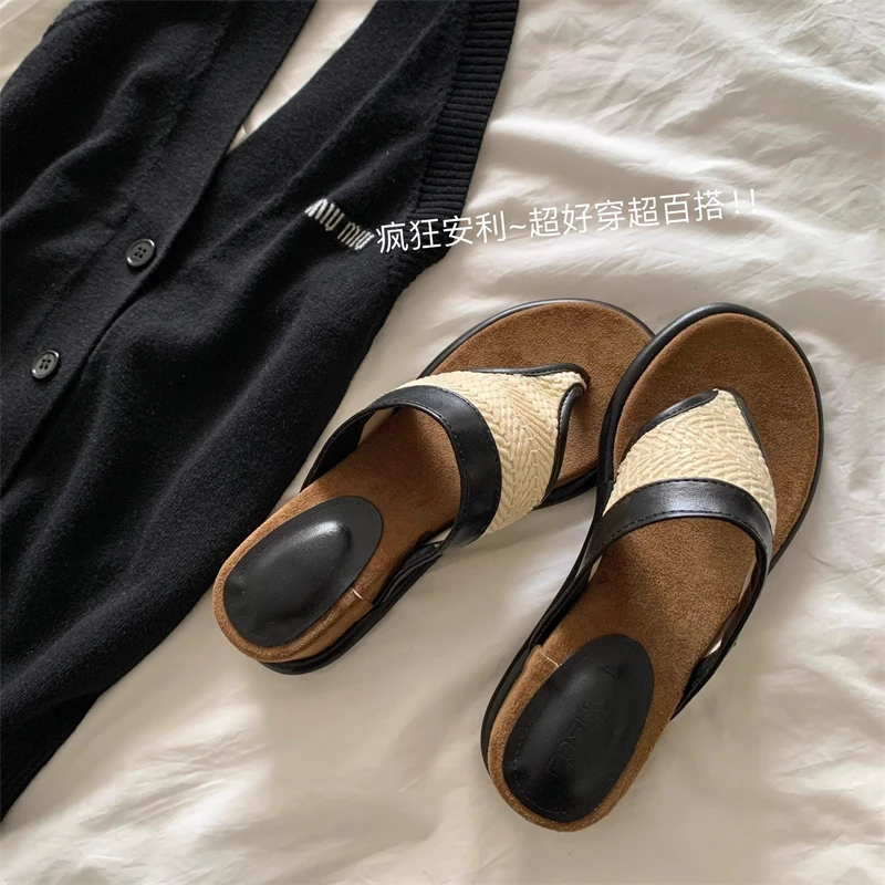 度假天花板~INS时髦高级感露思厚底人字拖女波西米亚沙滩拖鞋