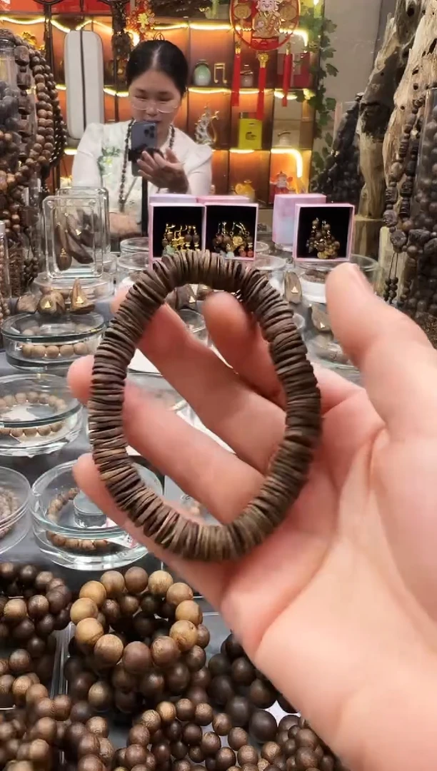 沉香手串棋楠沉水张勺子片珠单圈