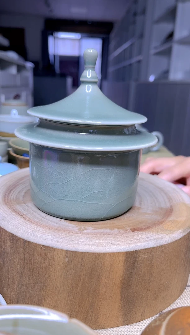 摆件原生态原矿仿古青绿天坛茶叶罐