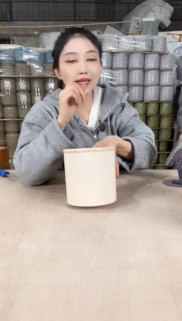 【闪购商品】陶瓷圆口直筒白麻14x14