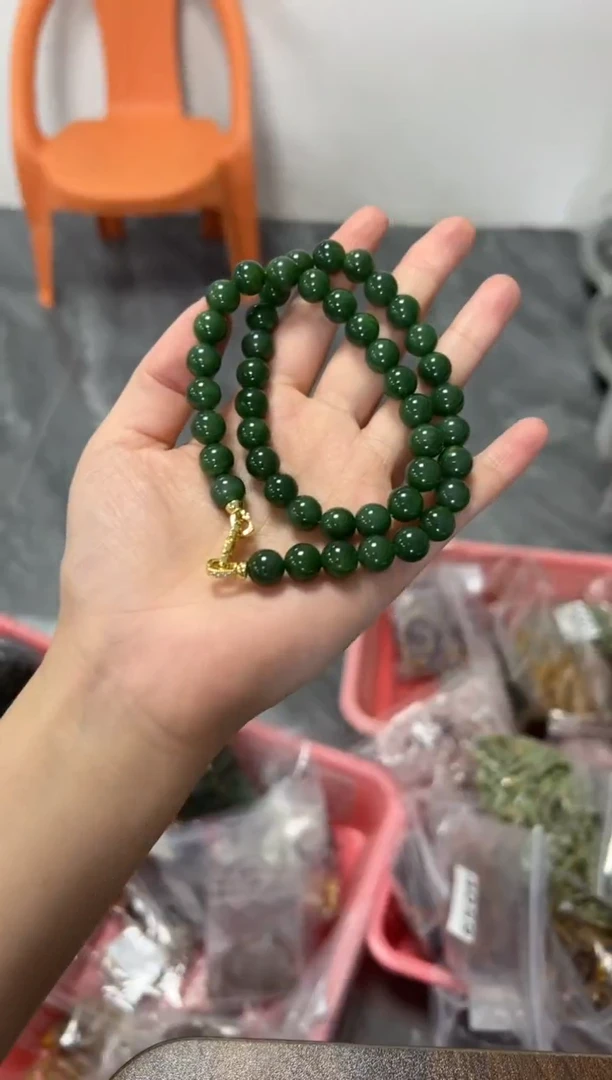 项链未镶嵌和田玉和田玉素圈圆珠项链[多样发其一]