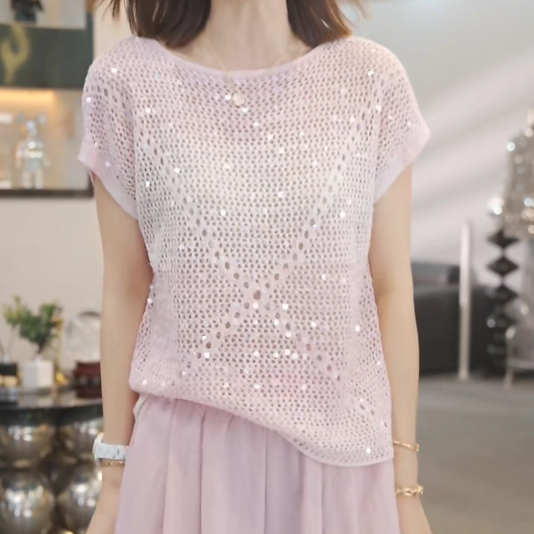 时尚百搭休闲设计师上衣毛衣女2025夏季新款显瘦纯色上衣气质