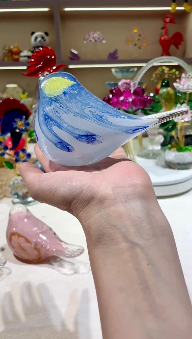 手工艺品琉璃黄蓝鸟  微瑕