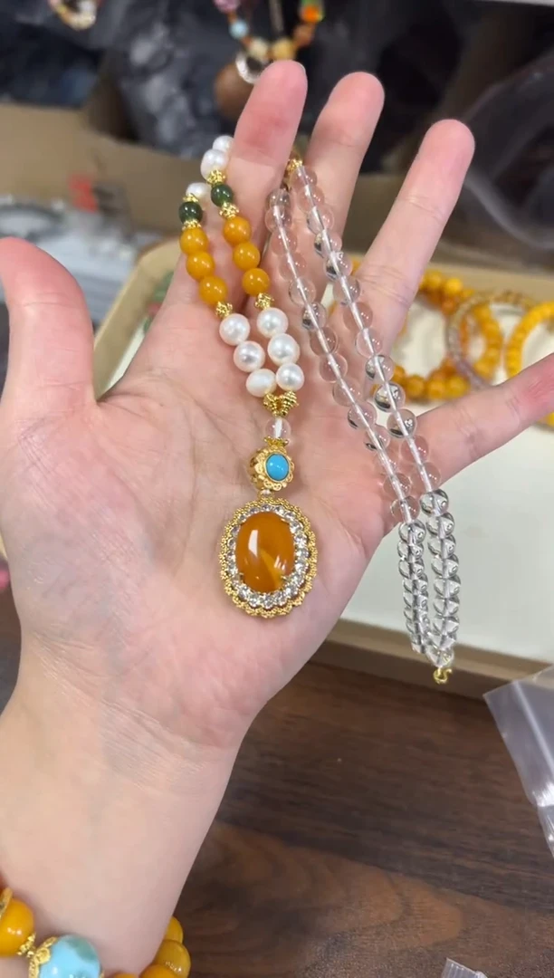 水晶手链未镶嵌白水晶蜜蜡珍珠吊坠项链[0635]