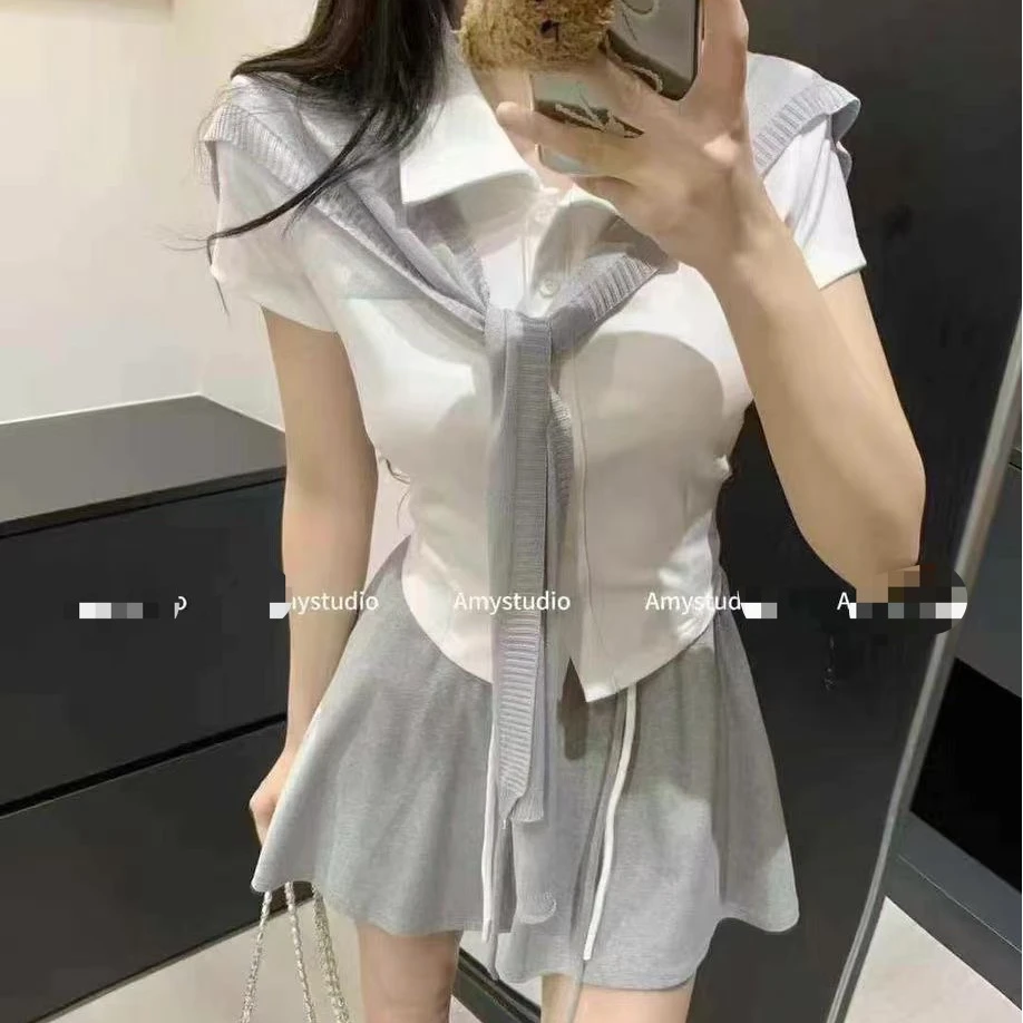 新夏季纯欲风休闲风法式慵懒风时尚套装高腰显瘦吊带短裙时尚套装