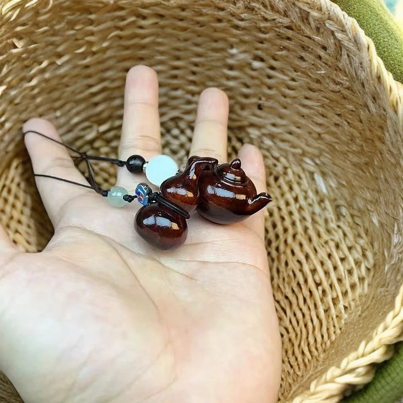 紫檀木【小葫芦+小茶壶】两件套实木雕刻挂件车挂
