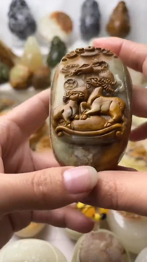 石材古青石棉纹正常不退换三羊开泰微瑕