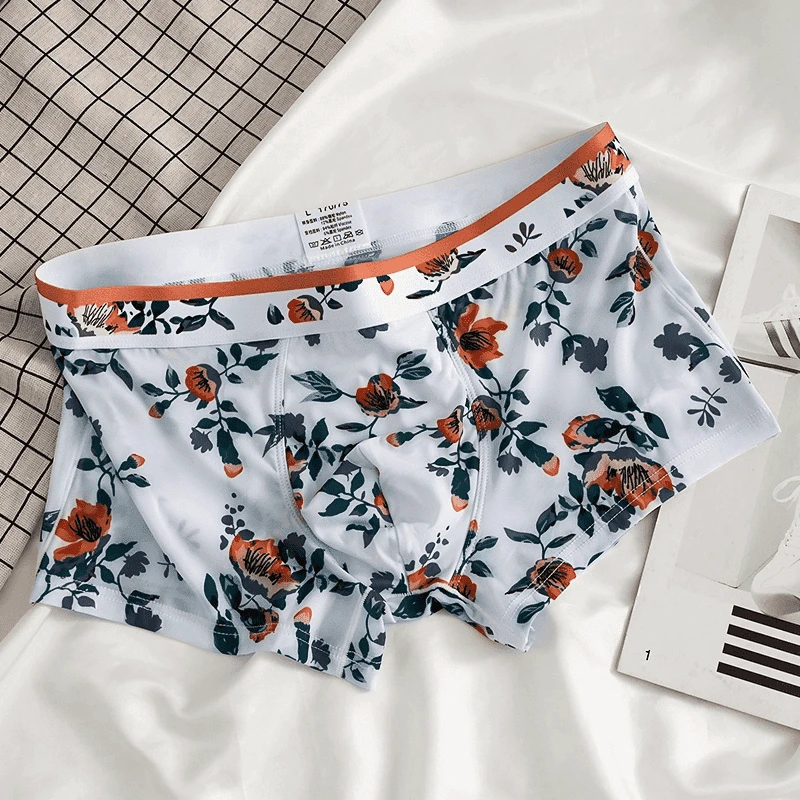 男士夏季潮流爆款冰丝印花内裤中腰舒适无痕青年贴身速干内穿短裤