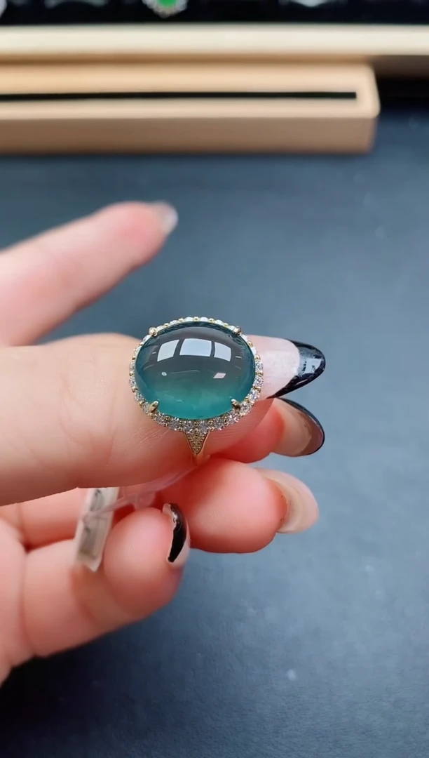 翡翠戒指银S925镶嵌05860