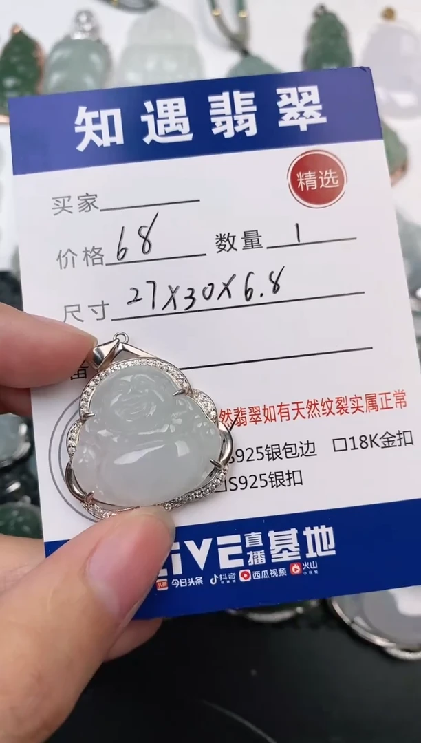 颈饰银S925镶嵌翡翠挂件