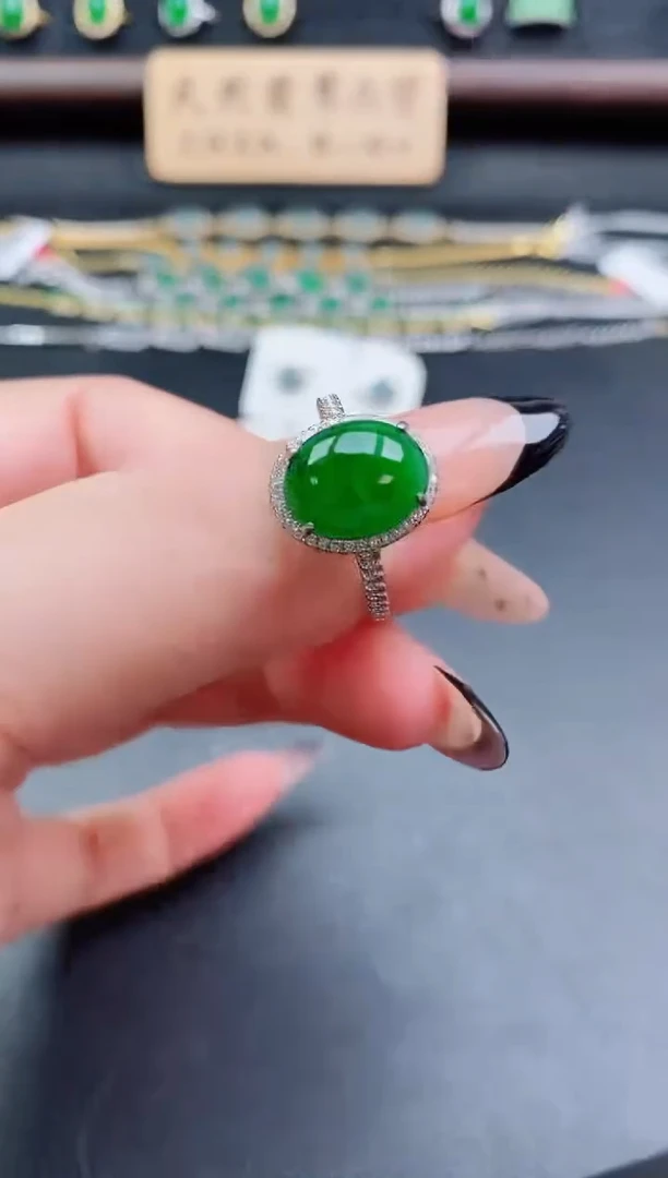 银S925镶嵌戒指翡翠1