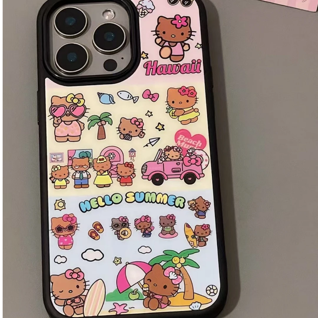 ins黑边彩金黑皮kitty猫适用苹果16pro/iPhone15p/14手机壳13少女