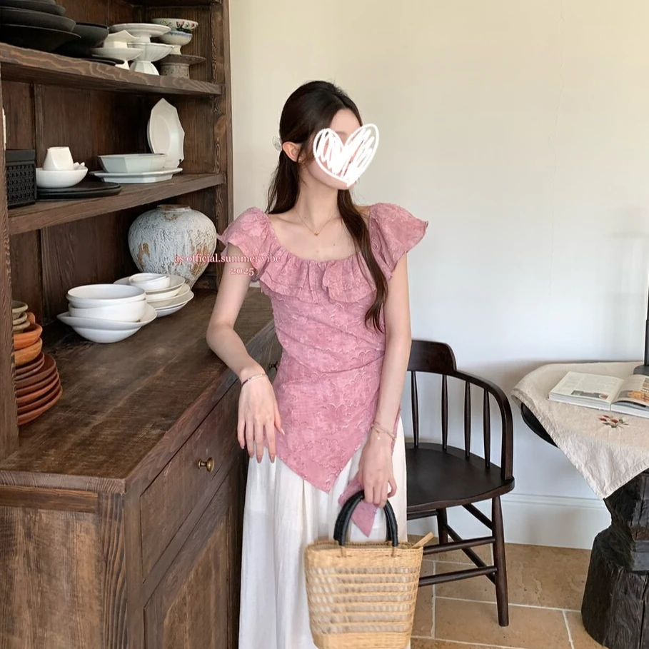 少女仙蕾 自带温柔•荷叶领不规则小衫