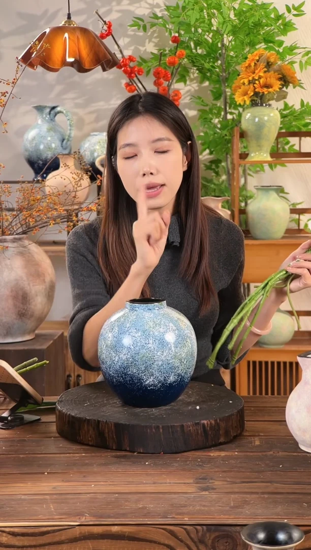 蔚蓝海岸-小圆口瓶】无孔水培桌面陶瓷花瓶干花鲜花插花花器