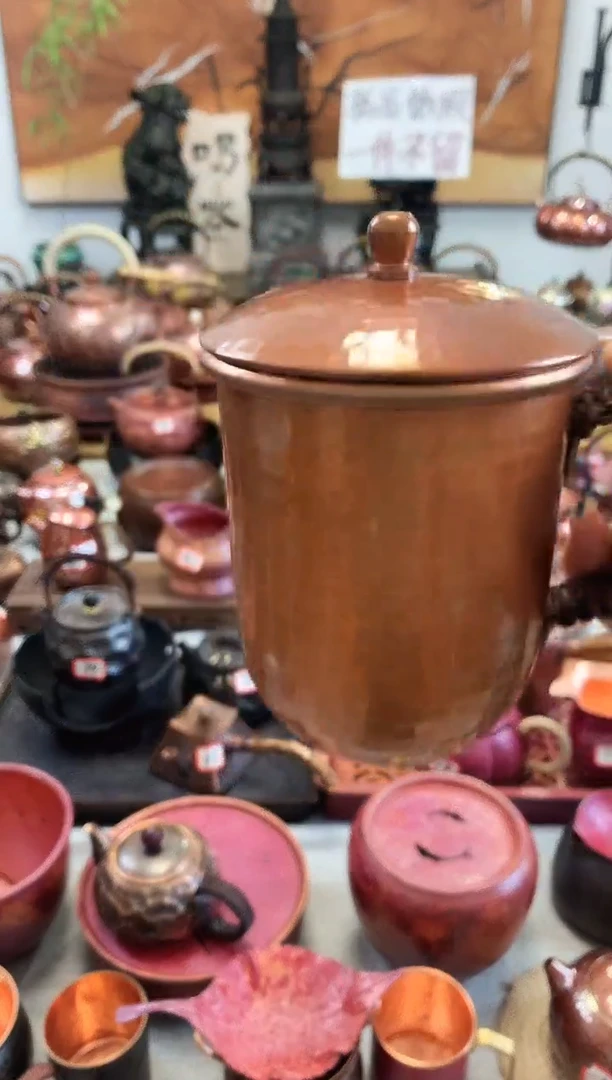 双层烤色紫铜茶缸子