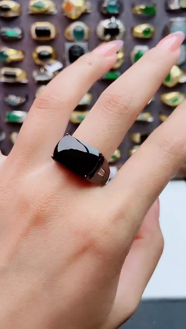 银S925镶嵌戒指翡翠天然翡翠男戒